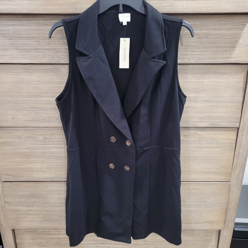 Black Sleeveless Double-Breasted Vest Romper Blue Rain x Francesca's